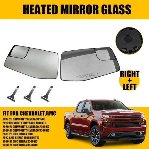 2Pcs Side Heated Door Mirror Glass For 19-23 Chevrolet Silverado GMC Sierra 1500