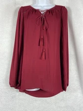 White House Black Market Top Women’s 12 Red Balloon Long Sleeves Pleated Chiffon