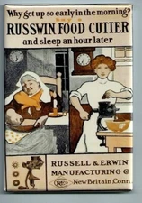 RUSSWIN FOOD CUTTER *2x3 FRIDGE MAGNET* VINTAGE ADVERTISEMENT MEAT GRINDER COOK