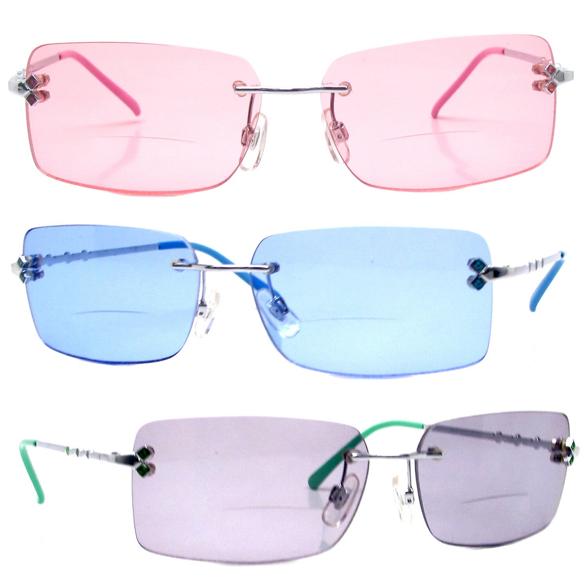 Women Sun Readers Tinted Bifocal Rimless Square Frame Sun Reading Glasses