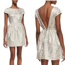 Alice + Olivia Nelly Metallic Jacquard Pleated Dress Sz 6 NWT Retail $396
