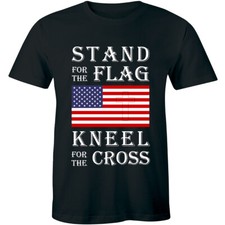 Stand for the Flag Kneel for the Cross Christian American T Shirt Tee For Men