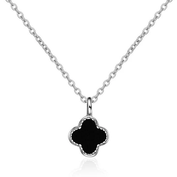 Black Four Leaf Clover Flower Necklace