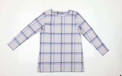 Muskat Damen blau Rundhalsausschnitt Karo Polyestermischung Pullover Größe 10