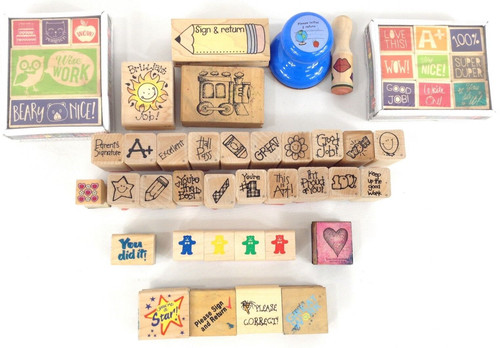 Elementary School Teacher Supplies Rubber Stamps Set of 49
