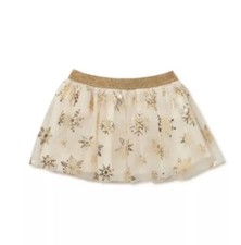 Holiday Time Infant Baby Girls Christmas Tutu Skirt Gold Snowflakes 12 Months