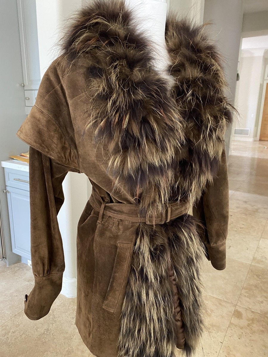 Vintage Loewe 1846 Suede Fur Trimmed Coat 40 | eBay