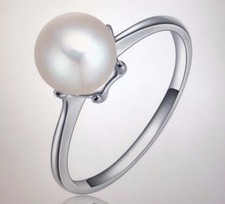 Silver Simulate Pearl Ring White Cultured Pearl Authentic Cultured Ring Size 8