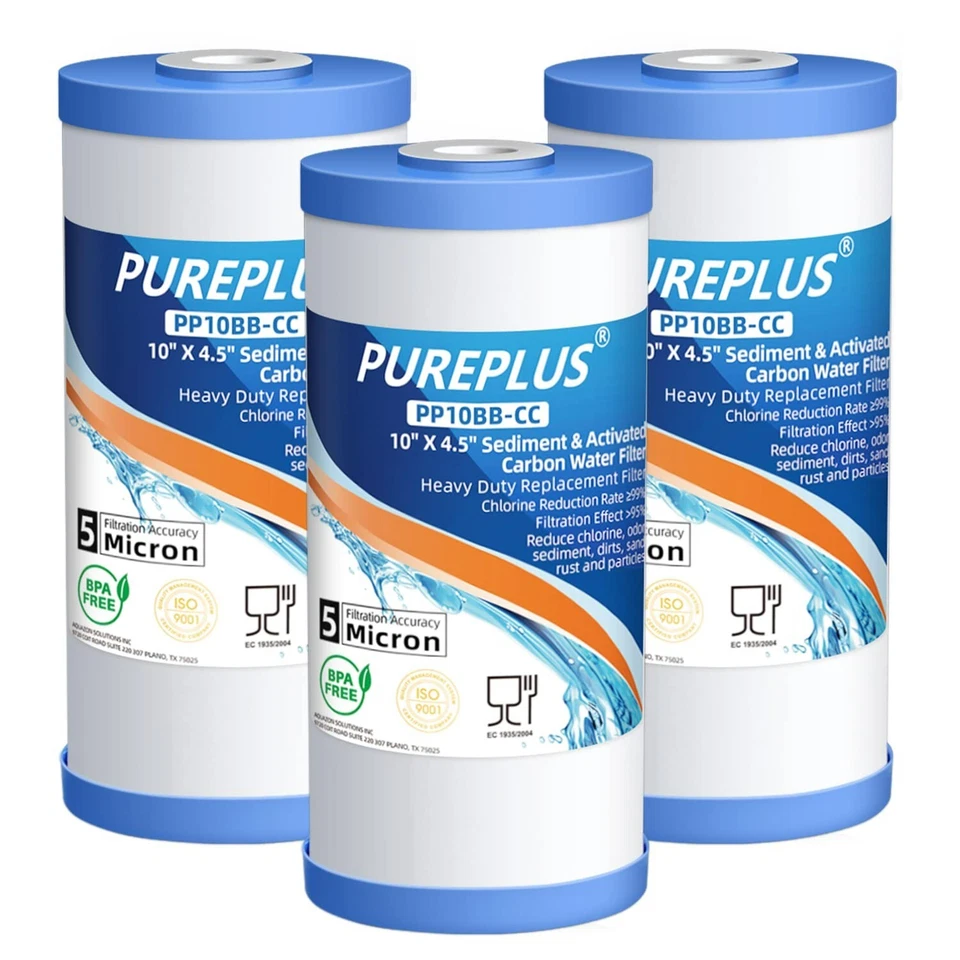 PUREPLUS 5 Micron 10" x 4.5" Whole House Replacement Cartridge for GE FXHTC,GXWH35F,3PACK