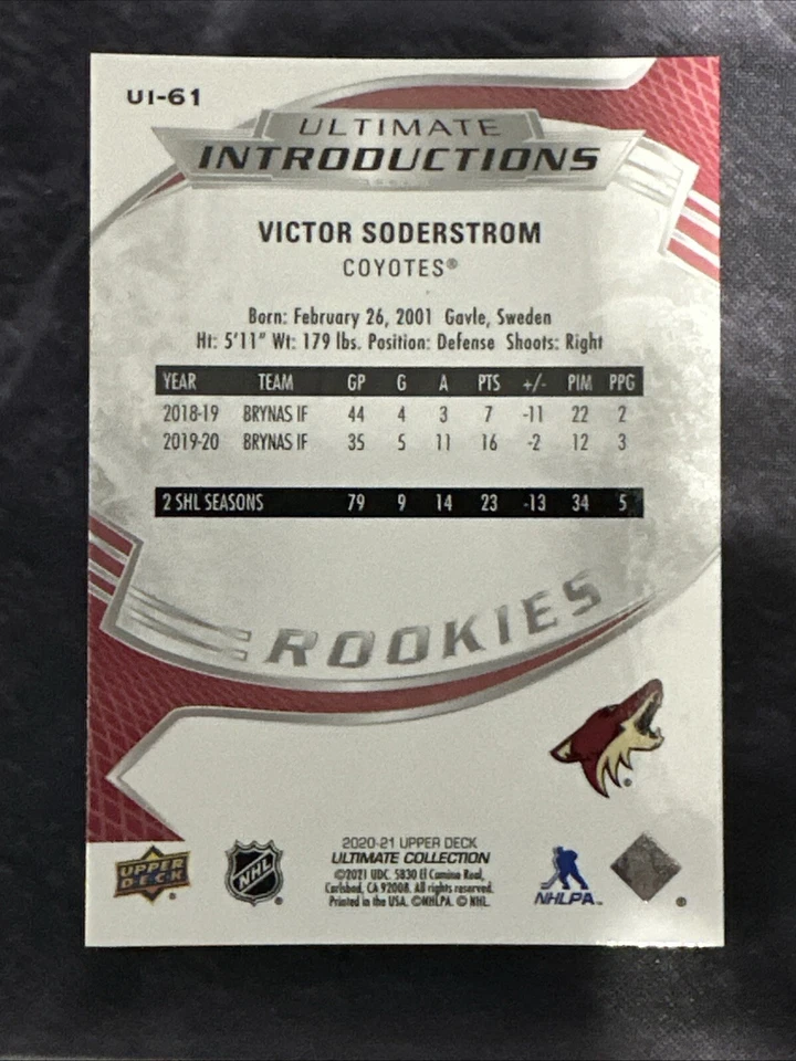 2020-21 Ultimate Collection Ultimate Introductions UI-61 Victor Soderstrom - Image 2 of 2