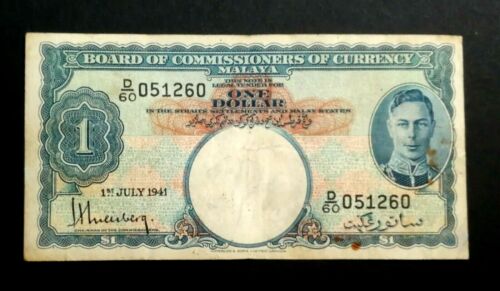 $1 Malaya 1941 note (King GeorgeVI )  *09a - Picture 1 of 2