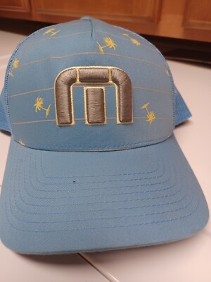 Travis Mathew Mens Blue Palm Tree Print Adjustable Snapback