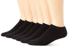 6 Pair Ladie's Performance Footwear Brand Black No Show Socks 9-11