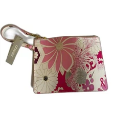 New Chico's Wristlet /Accessory Make-Up Spring Pink & White Floral Bag 