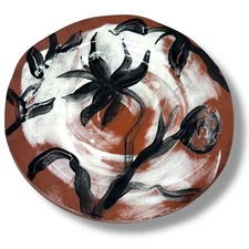 Caryn Kreitzer Pottery Plate Round Abstract Floral Glossy Glaze Earthenware Clay