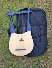 Lyre Harp 10 Strings Blue Vintage inspired Old World, Wooden Stringed Instrument
