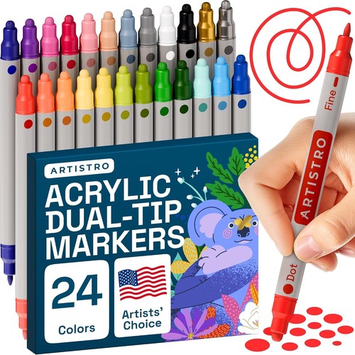 ARTISTRO 24 Dual Tip Acrylic Paint Markers, Acrylic Paint Pens, Fabric Markers f - Picture 7 of 7