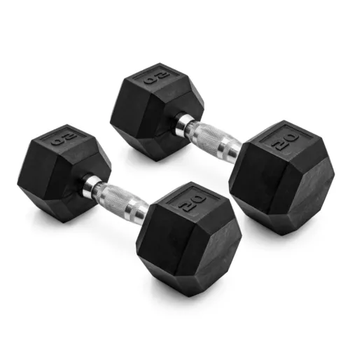 US CAP Barbell, 20lb Coated Rubber Hex Dumbbell, Pair - Picture 2 of 11