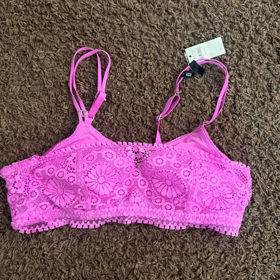 Aerie Lace Bralette Padded Wireless Adjustable Straps Pink US Size 34A NWT - Image 2 of 4
