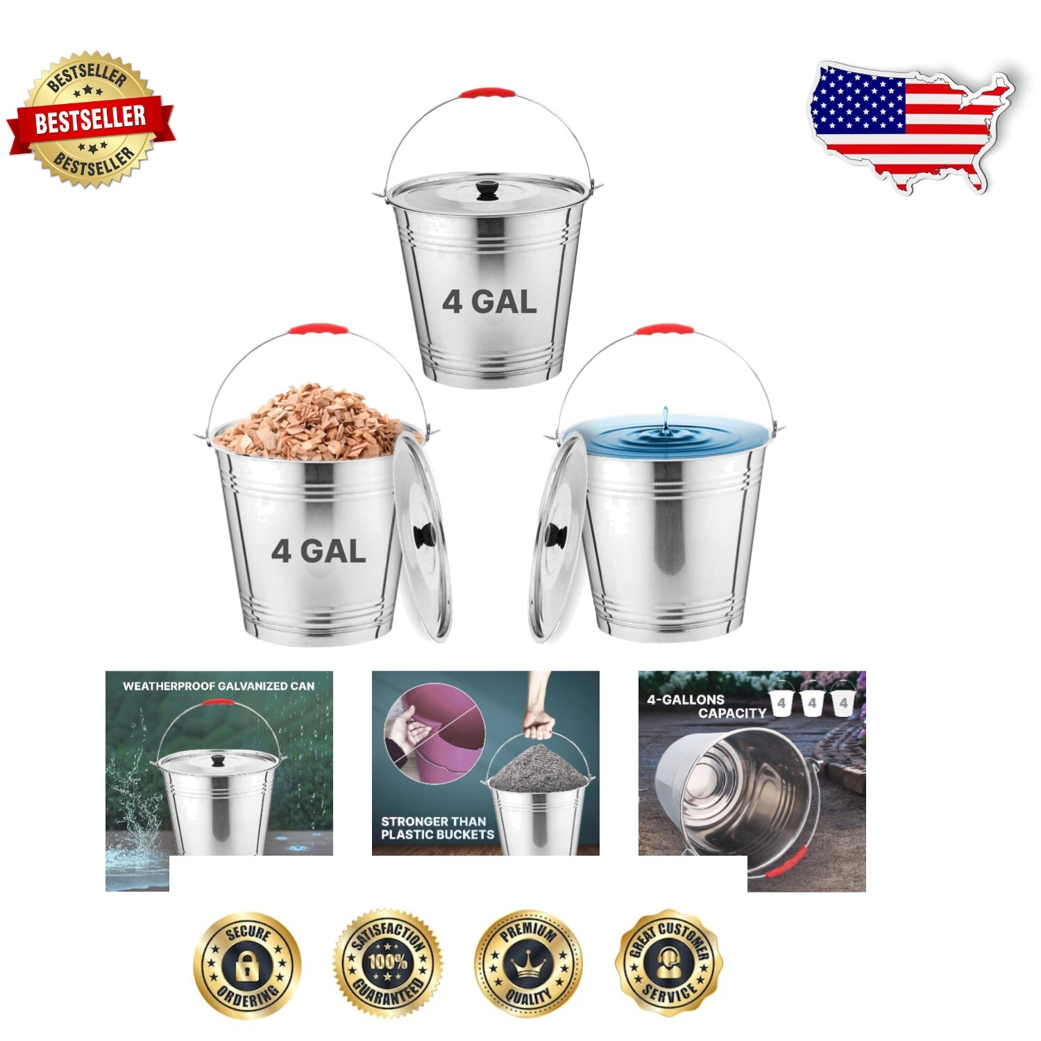 Sturdy 4-Gallon Metal Can with Lid - Safe & Elegant Outdoor Trash Solution