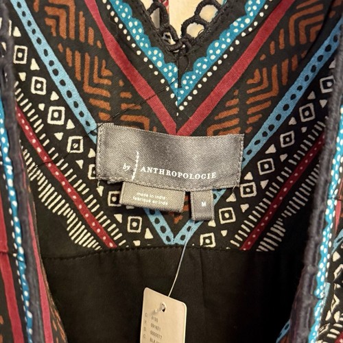 NWT Anthropologie Black Cheetah Bird Print Dress Ruffle V Neck Medium - 第 4/5 張圖片