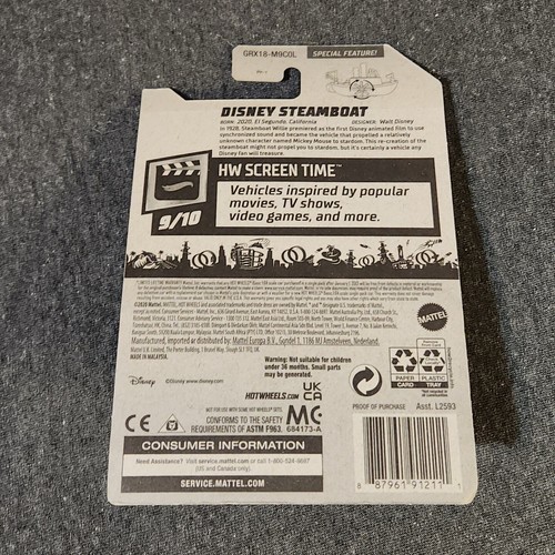 2022 Hot Wheels #35 HW Screen Time-Mickey Mouse 3/10 DISNEY STEAMBOAT Gray/Black - Picture 9 of 12