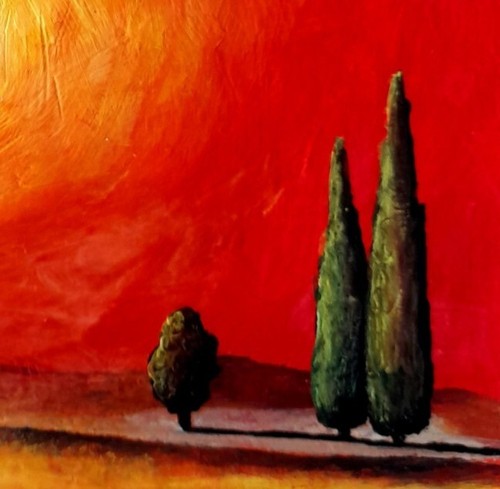 ORIGINAL ACRYLIC SURREAL ART CONCEPTUAL Sunset Trees LANDSCAPE MODERN PAINTING - Picture 2 of 3