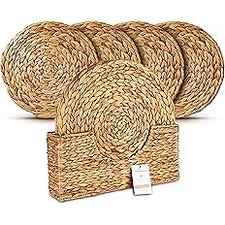 DecoraWell Round Woven Placemats Set of 6  with Bamboo Brush, Handmade,