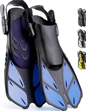 Snorkel Fins, Swim Fins Travel Size Short Adjustable for Snorkeling Diving Adult