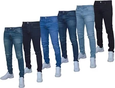 Mens Denim Jeans Stretch Slim Tapered Fit Basic Casual Pants Waist 30" - 42"