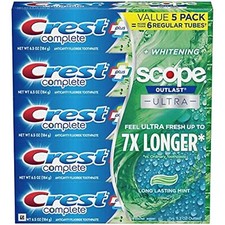 Crest Complete Whitening + Scope Toothpaste, 6.5 Ounce (5 Pack) 0.98 per gallon