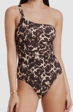 169 Jets Women Black Allure Animal Asymmetric One-Piece Swimsuit Size AU16/US12