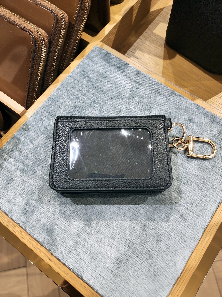 New Tory Burch Thea Black Flap Card Case Key Ring Coin Pouch