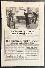 Brunswick Billiard table~Baby Grand~1913 print AD*A Charming Game for Young Folk