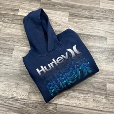 HURLEY Graphic Print Pullover Dark Blue Hooded Sweatshirt Hoodie Boy's Size M