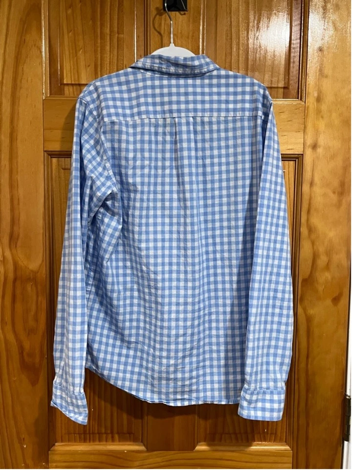 Young Boy Janie and Jack Blue and White Checkered Button Down Cotton Shirt 14 - Image 4 of 4