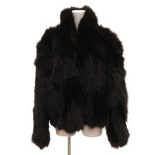 VTG Real Blue Fox Fur Coat Jacket Black Short Shawl Collar Womens Size M