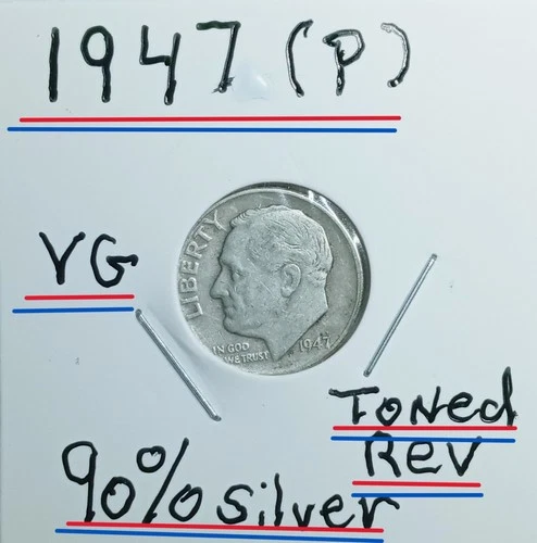 1947 (P) Roosevelt Dime VG Condition Toned Rev. Look & See & Judge A Rare Gem