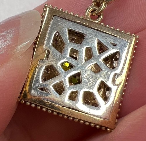 Genuine Peridot Diamond Necklace 14K Gold on Solid 925 Green Pendant Yellow Gold - Picture 6 of 13