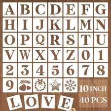 YEAJON 10 Inch Letter Stencils and Numbers, 40 Pcs Alphabet Drawing 10 