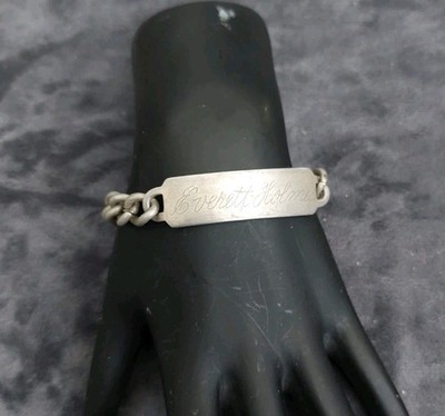 Antique VTG Sterling Silver Chain 2-Name Tag ID Engraved Bracelet 40.1 Grams 8 