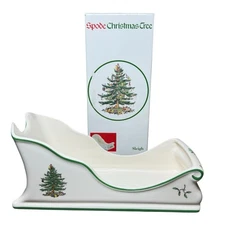 Spode Christmas Tree Sleigh Porcelain Centerpiece 10" Large England Wine Holder