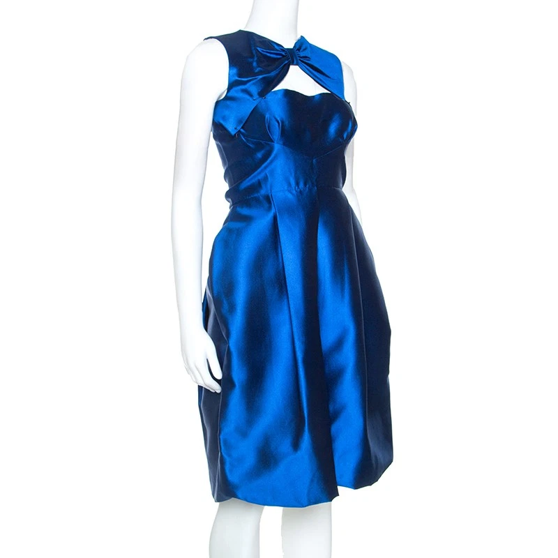 Abito Dsquared2 blu fiocco di seta orlo palloncino orlo S