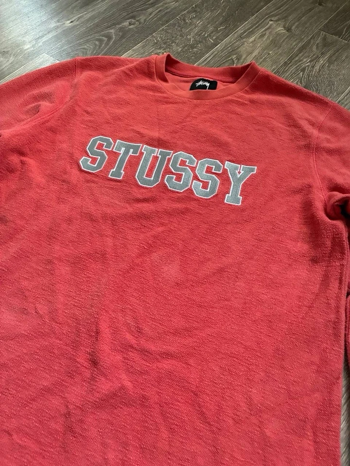 Streetwear Stussy Sudadera Pullover Y2K Logo Grande Cuello Redondo Rosa Jersey S Foto 2 de 4