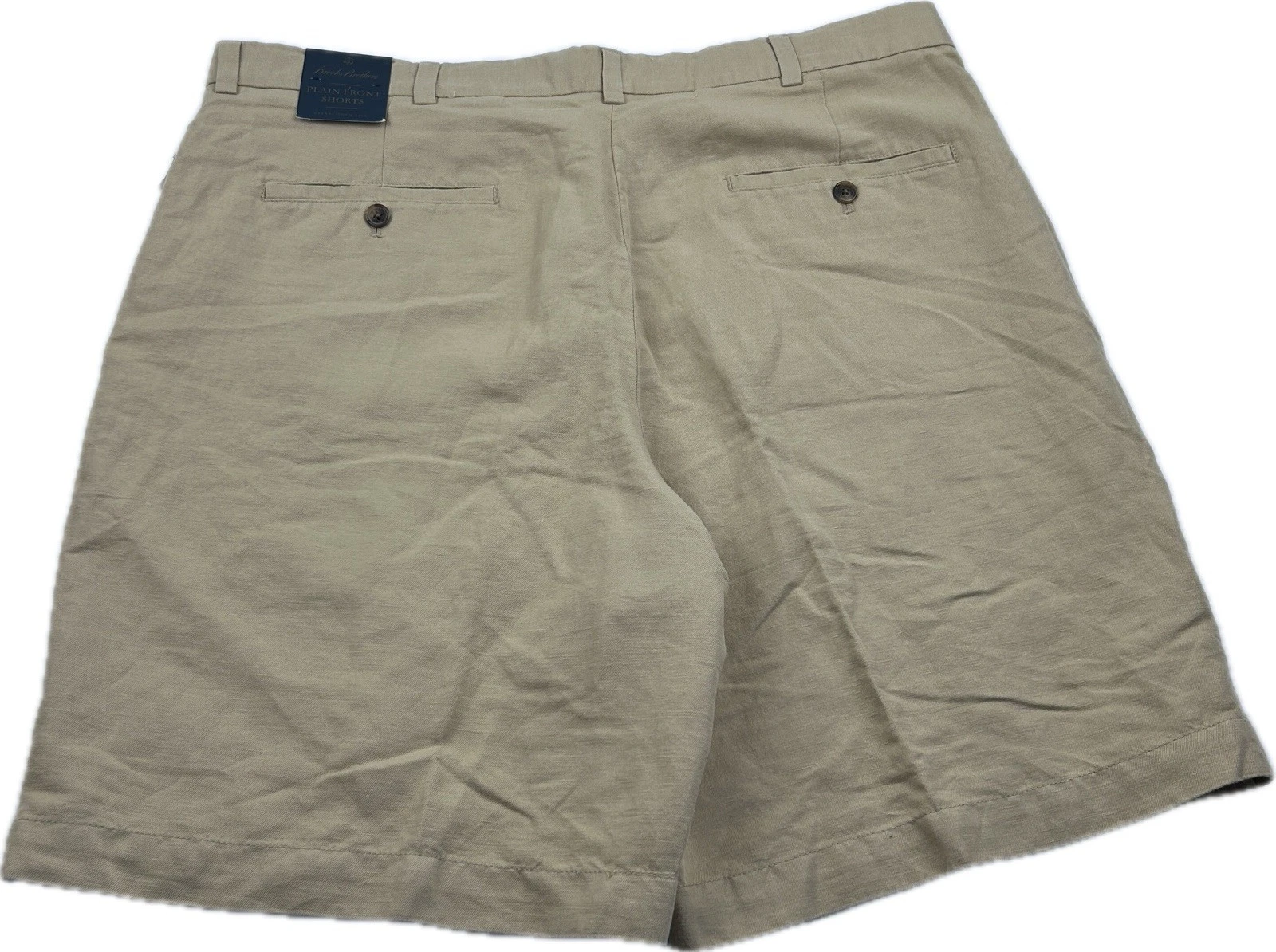 BROOKS BROTHERS Linen Blend Shorts Sz 38 Khaki Flat Front Mens NWT