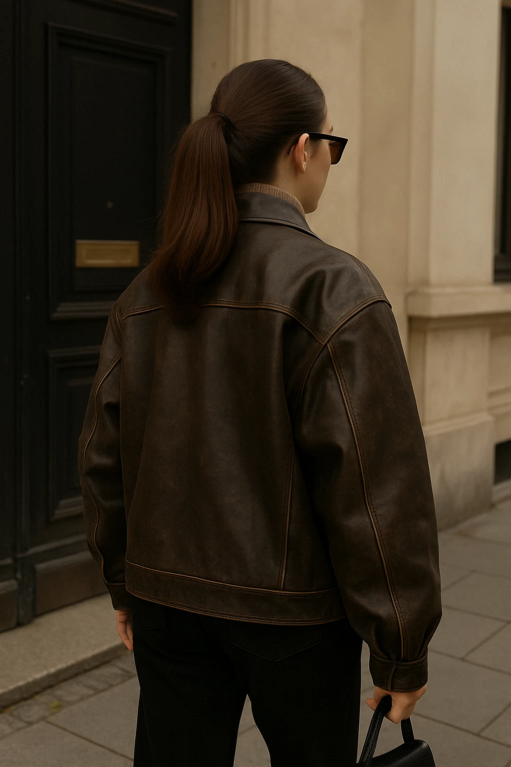 Oversized Vintage Real Leather Jacket – Dark Brown