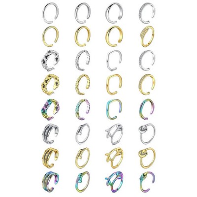 Stainless Steel Toe Rings Hollow Heart Leaf Adjustable Beach Jewelry 5PCS
