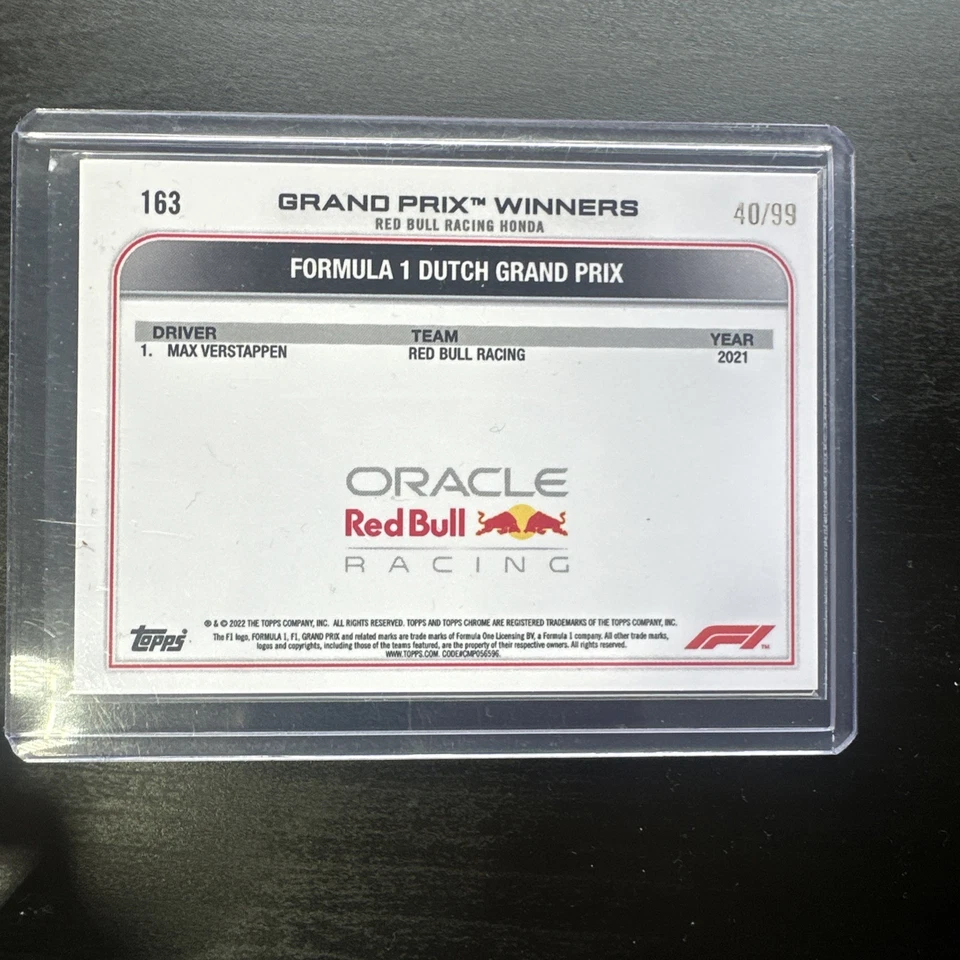 2022 Topps Chrome F1 Max Verstappen #/99 card #163  - Image 2 of 3