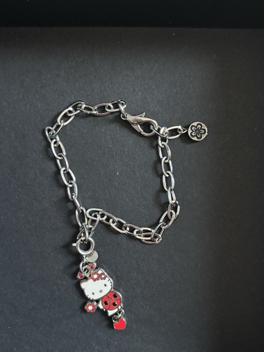 Sanrio Hello Kitty Charm Bracelet Silver Tone Metal w/ Red Accents Charm Set