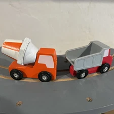 Melissa & Doug Wooden Worksite Concrete Truck And Dump Truck